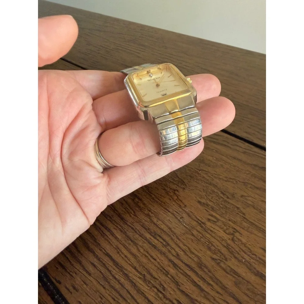 Westclox Watch Silver Gold Silver Date Rectangle LTX217 Two Tone Quartz